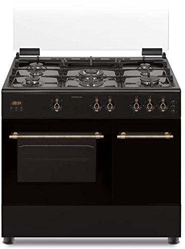 COCINAS DE GAS CON HORNO CCRST90EPH INFINITON (5 FUEGOS, RUSTICA, Gas GRILL, Cocina independiente, Placa + Horno, Kit Gas Natural, Doble Puerta Vidrio Horno, Quemadores con Seguridad)