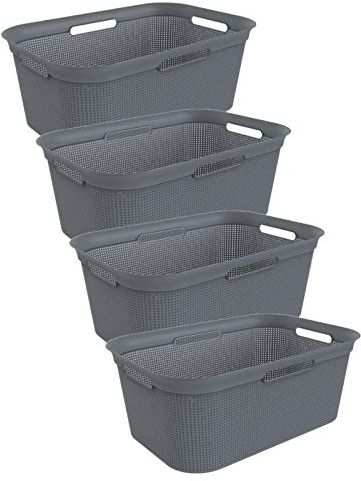 Rotho Brisen 4er-Set Wäschekorb 40l, Kunststoff (PP) BPA-frei, blau, 4 x 40l (59.6 x 39.6 x 23.2 cm)… (Anthrazit)