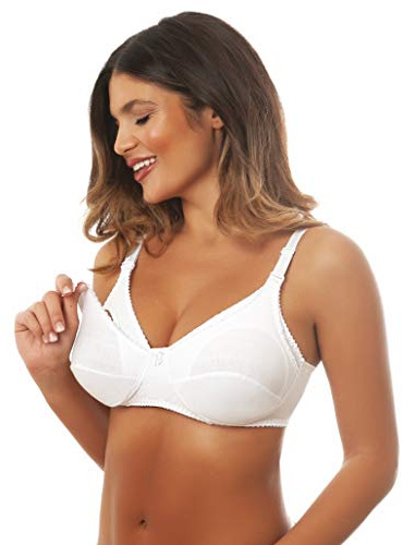 Instintiva Mamma - Soutien-Gorge Allaitement sans Armature en Coton avec Clips pour découvrir Le Sein d’Une Seule Main - Bonnets Souples Non rembourrés - Blanc 115C