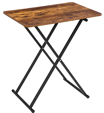 HOOBRO Tavolino, Altezza Regolabile, Pieghevoli Tavolo, Tavolini per Spuntini, 60 × 40 × 60 cm, Accanto al Divano, Stile Industriale, Struttura Stabile, Montaggio Facile, Marrone Vintage EBF16BZ01