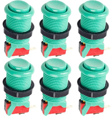 CABLEPELADO Botón Americano Arcade Con Microinterruptor | Máquinas Arcade y Jamma | Montaje: Orificios de 28 mm | Incluye Anillo de Fijación y Microswitch | 6 Unidades | Verde