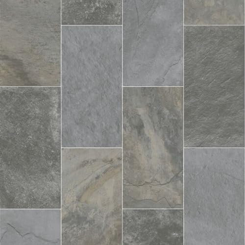 VINYL FLOORING UK Stone Effect Anti Slip Vinyl Flooring Roll Home Office Kitchen Bedroom Bathroom Lino Modern Design 2M 3M 4M Wide (3m(L) X 2m(W) (9'9...