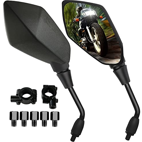 Rétroviseurs Latéraux de Moto, Lot de 2 Rétroviseurs Moto Universels avec Embouts de Guidon 7/8, 5 Boulons Filetés 10mm et 8mm Inclus pour Moto Vélo C type