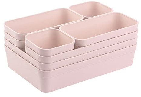 1 jeu d’organiseurs de tiroirs, boîte de rangement, système de séparation unique, réglable, pour ustensiles, espace de rangement, convient au salon, à la salle de bain, en plastique, rose