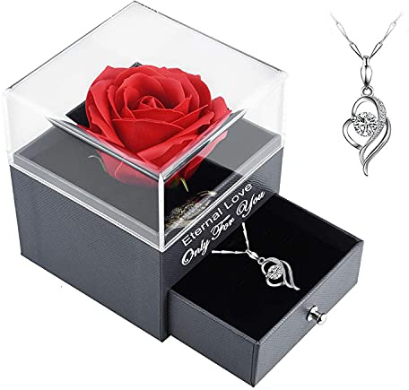 Handgefertigte konservierte Ewige Rose mit Herz Halskette, Romantisches Geschenk für Frauen, Freundin & Mama zum Valentinstag, Weihnachten, Geburtstag & Jahrestag, ewige rosen blumen schmuck jewelry