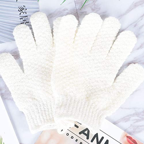 Des Gants Ménage Gants de bain Five Fingers Gants de bain peau morte exfoliant double face (Color : WHITE-B)
