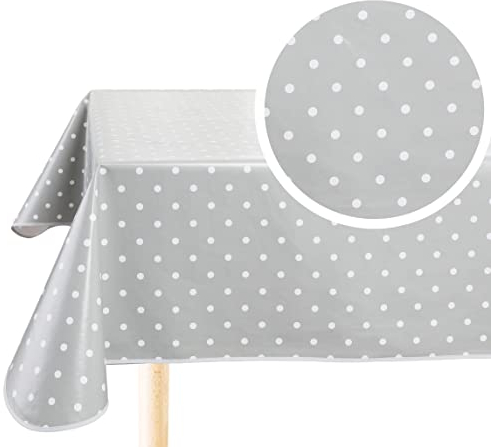 Wachstuch Tischdecke Wachstuchtischdecke Abwaschbar Eckig 140 x 180 cm Kleine Tupfen Hellgrau