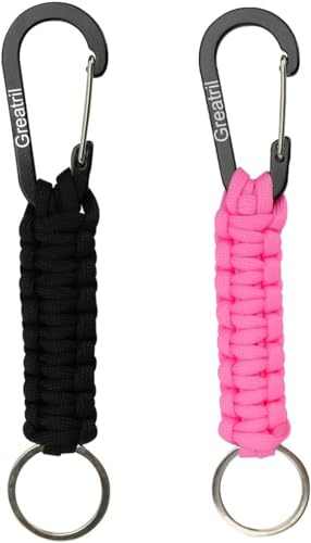 GREATRIL Schlüsselanhänger Karabiner Schwarz Rosa Personalisiert Paracord Carabiner Schlüsselband Karabinerhaken Kurz für Jungs Mädchen Liebhaber Männer Frauen Kinder Teenager