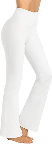 Promover Yogahose Damen Schlaghose Sporthose Lang Flared High Waist Leggings Bootcut Hose(Weiß,M)