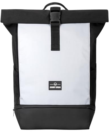 Johnny Urban Rucksack Damen & Herren Schwarz Reflektierend - Allen Medium Reflective - Rolltop Mit Laptopfach für Uni Fahrrad Business - 15L - Wasserabweisend