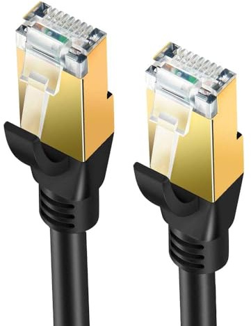 Elfcam® - 10m Câble Ethernet Cat 8, Rond Câble Réseau LAN WAN, Cat8 SFTP 28AWG, 2000Mhz 40Gbps avec Connecteurs RJ45 Haute Qualité, Noir (10M)