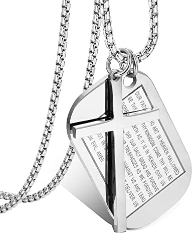 Cupimatch Kreuz Halskette mit Bibel Gravur Herren Kette Gebet Edesltahl Schmuck 61cm, Gold…