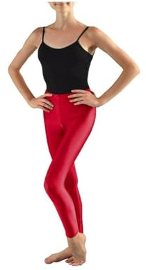Prime fashions Leggings brillantes sin pies para niñas, gimnasia, ballet, baile, nailon, para niños, rosso, 13-14 Años