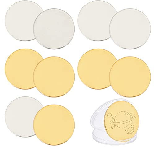 PandaHall 12 Stück Leere Herausforderungsmünze, 40 mm Metallprägerohlinge, Eisenrohlinge, Runde, Lasergravierbare Scheiben Für DIY-Geburtstagsgeschenke, Reisen, Basteln, Sammlung, Schmuckherstellung