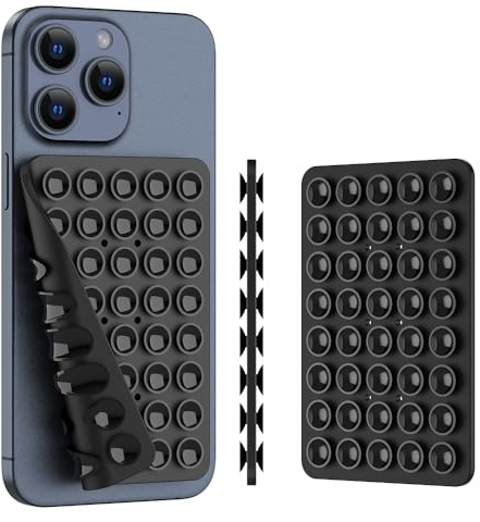Double Sided Silicone Suction Phone Holder Mount, Silicon Accessory for iPhone and Android, Hands-Free Mirror Shower Phone Holder, TikTok Videos and Selfies (Black, 1PCS)