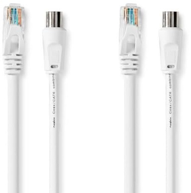 NEDIS Coax Cat6 Combi Cable, IEC Male to Female and RJ45 Male, RG59 Double Shielded 75 Ohm with PE Mantle, CPR Eca Certified - 3.0m White