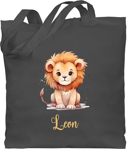 Geschenk mit Namen personalisiert by Shirtracer - Baumwolltasche - Süßer Löwe mit Name personalisiert I Löwen Geschenk I Zootiere I König der Tiere I Leu