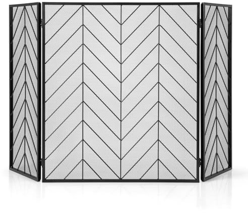 GIANTEX Écran de Cheminée à 3 Panneaux, Pare-étincelles Pare-feu Cheminée Pliable en Fer & Charnières Flexibles, Clôture de Cheminée Grille de Protection Cadre en Métal, pour Salon, Chambre (Noir)