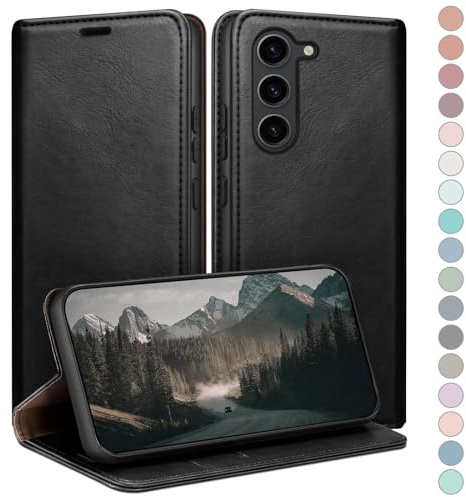 HUOUH für Samsung Galaxy S23 Hülle mit RFID Schutzhülle aus Lederhülle Handyhülle,360 Grad Schutz Case,Kartenfach Leder ständer Handy hülle für Samsung S23 Klapphülle Wallet Cover Schwarz