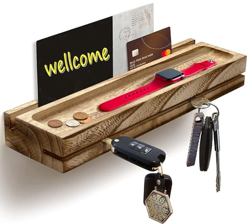 fengman123 Schlüsselbrett aus Holz(35.5 * 10 * 4.5cm) Moderner Key WandorganisatorSchlüsselbrett mit Ablage kreatives Design des Schlüsseleinsatzes erleichtert die Aufbewahrung von mehr Schlüsseln