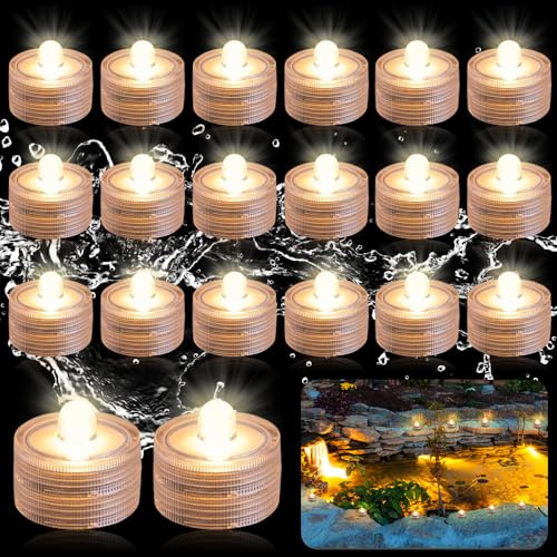 mizikuu Luces LED sumergibles, 20 mini velas de té impermeables Luces Piscina Sumergible LED velas LED Iluminación Estanque para Acuario Piscina Jardín