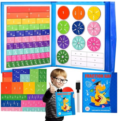 WTZWYFWJ Arithmetisches Lernspielzeug, Bruchrechnen Material Magnetisch, Magnetisches Bruch-Lernpuzzle, 9 Farben Fraction Game Mathe Spielzeug, für Mathe Grundschule Material, Mathematik Ressourcen