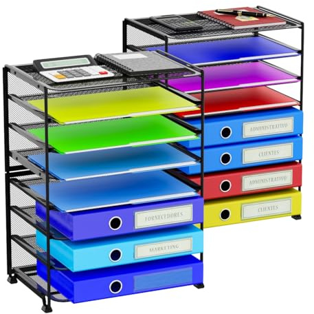 Simple Trending 2 Pack 8 Tier Letter Tray Paper - Mesh Desk File Organizer for Office School Desktop, Black