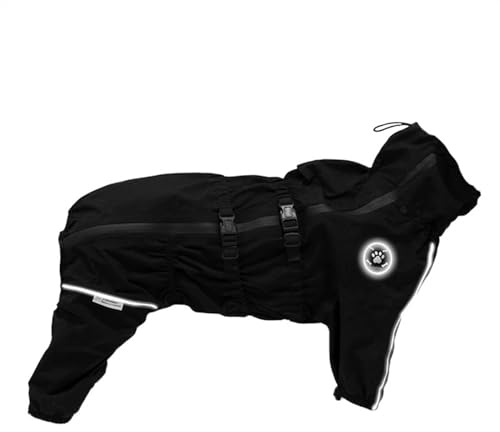 LVYUDS Regenmantel Hund für mittel Groß Hunde, Reflektierend Wasserdicht 4 Beine mit Kapuze Hunde Regenmantel, Einstellbar Kordelzug Regenjacke für Regnerisch Verschneite Tage(Color:Schwarz,Size:5XL)