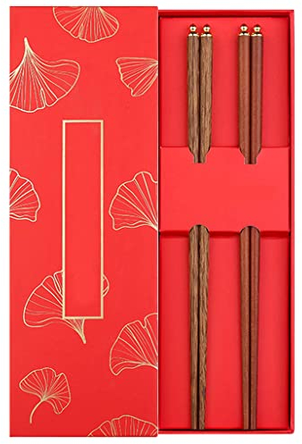 Set regalo di bacchette riutilizzabili in legno con custodia, bacchette per sushi giapponesi, bacchette cinesi di lusso in legno naturale, bacchette antiscivolo, bacchette lavabili in lavastovigl
