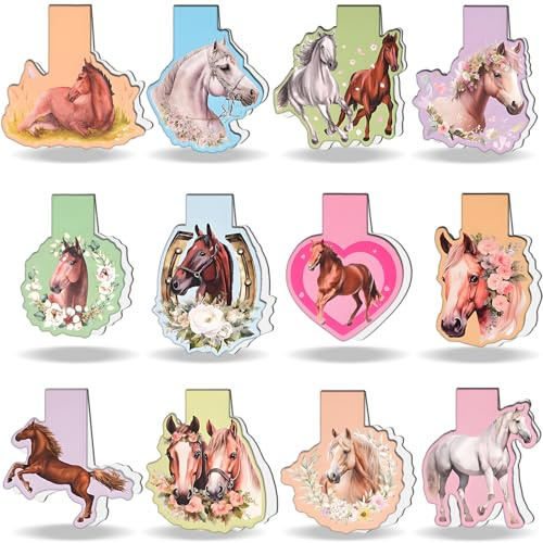 Lot de 24 marque-pages magnétiques avec motifs de chevaux, petit cadeau, anniversaire d'enfant, rentrée scolaire, pour étudiants, amateurs de livres, garçons et filles