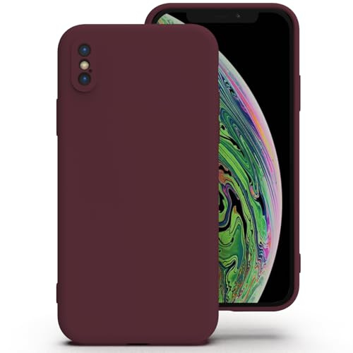 Zuvirelx Silikon Handyhülle für iPhone X/XS Hülle, Weiches Griff, Dünne, Minimalistisch, Stoßfest, rutschfest, Taschenpassend - Burgunderrot