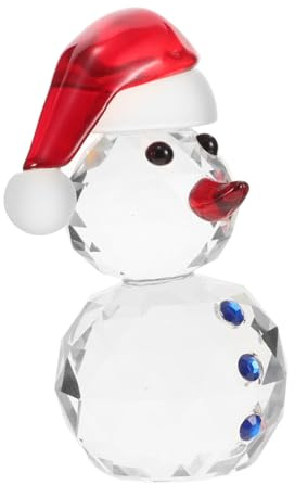 IMIKEYA Kristall Schneemann Figur Glas mit Rotem Hut Funkelnde Kleiner Schneemannfigur Tischdekoration und Heimdekoration für Weihnachten Handgefertigte Glasfigur 60 X 79mm