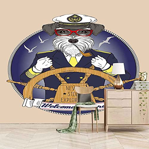 XLMING Animal Sailboat Captain 3D Wallpaper Home Dining Room Sofa Bedroom Living Room TV Backdrop-430cm×300cm