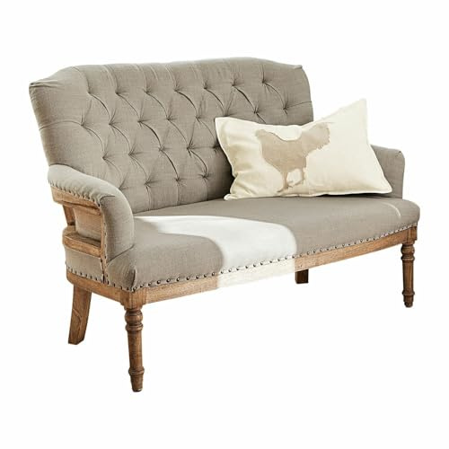 Loberon Sofa Kingsley, mit klassischer Chesterfield-Steppung, kunstvoll gedrechselte Beine, strapazierfähiger Bezug, Sitzmöbel, Mangoholz, Polyester, Messing, leinen