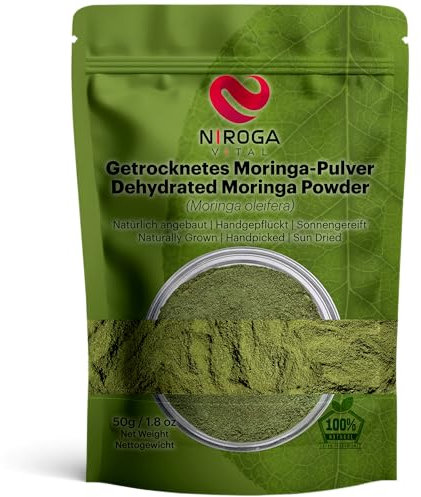 Poudre de feuille de Moringa de qualité supérieure - 50 g/poudre de feuille de Moringa - 50 g - Additif de bain naturel pour une peau rafraîchissante - Végétalien - Sans OGM