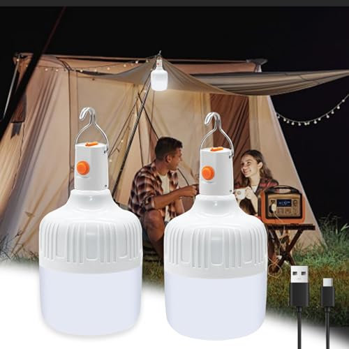 LIAISIMI LED Lampe camping, USB Lampe Camping Rechargeable,3 modes d'éclairage luminosité Camping pêche randonnée portable lanterne extérieure panne de courant d'urgence (2 Pack)