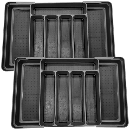 Rosenstein & Söhne Besteckschublade: 2er-Set Besteckkasten, ausziehbar: 30 auf 52,5 x 33,5 x 5,5 cm (Besteck Schubladeneinsatz, Besteckladeneinsatz)