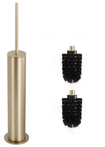 DAZI scopino bagno Acio inox, scopino wc Oro Spazzolato con 2 spazzolone bagno per una pulizia profonda del lavandino