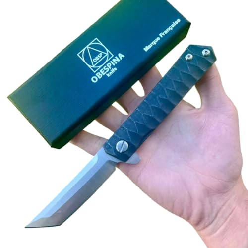 Obespina couteau pliant clip ceinture d2 acier survie poche Lame Tanto Japonais camping marque française collection tranchant framelock decoupe roullement bille qualité edc camping