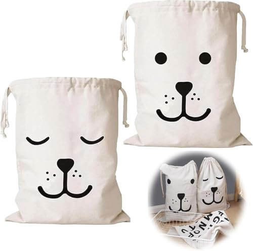 OCCOUMR 2 sacchetti portabiancheria in cotone con pratico cordino, ideali per viaggi o per riporre biancheria sporca, lavabili in lavatrice e riutilizzabili, 60 x 50 cm