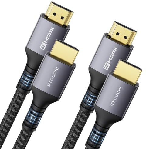 Stouchi 8K HDMI 2.1 Cable 8ft (2-Pack), 48Gbps Ultra High Speed Cord for Gaming (4K120Hz), Reduces Screen Tearing & Lag, Compatible with PS5, Xbox Series X, Mac mini M4, Apple TV, eARC Braided