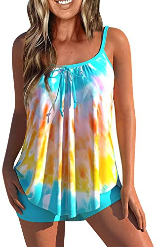 Maillot De Bain Femme 2 Pieces Taille Haute Tankini Shorty Grossesse Amincissant Maillot De Bain Grande Taille Ensemble Push Up Bikini D'été Pas Cher Marque Swimwear Jaune XL