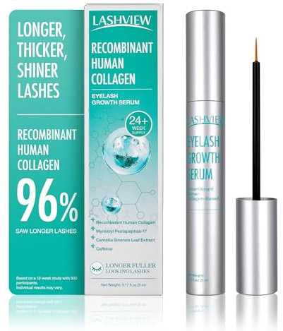 LASHVIEW Eyelash Growth Serum (0.17fl.oz / 5ml) - Premium Lash Enhancer for Longer, Thicker, Fuller Lashes - Strengthens & Conditions Lashes - Safe & Effective Formula for Visible Results in 2 Weeks