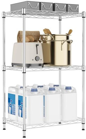 M MZG 3-stufiges Metallregal, praktisches Aufbewahrungsregal für Küche, Bad, Büro, Vorratsraum und Abstellraum, verchromt, 30×45×73.2 cm