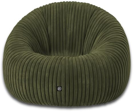 PatchHome Deluxe 2 i 1 snöre sittsäck fåtölj saccosäck – gaming saccosäckar för vuxna och barn med dragkedja – redan fylld – perfekt för att sitta och ligga (olivgrön, Ø 145 cm)