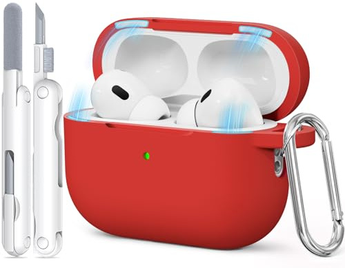 TNSNK für AirPods Pro 2nd/1st Hülle, C-M-Red | Magnetic Lid, Weiches Silikon, unterstützt kabelloses Laden, with Clean Kit & Keychain, Leicht, Rutschfest, Kratzfest