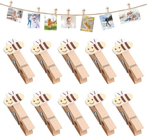 Cabilock 40 Mini Mollette in Legno con Spago Piccole Mollette da Bucato Clip per Foto Immagini E Lavori di Carta.