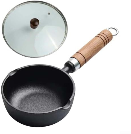 Niceminiwall Mini Cast Iron Skillet Pan 11cm 13cm Non-Stick Frying Pan For Eggs Milk Heat Distribution Flat Bottom For Induction Gas Stove Kitchen Cooking Tools (13 * 5cm + glass cover)