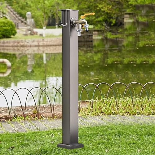 Gartenhahn für den Außenbereich, bodenmontierte vertikale Wassersäule, freistehender Wasserhahn mit Schlauchständer für Rasenbewässerung, Terrassen und Hinterhöfe, Wasserspender-Hydrant aus Edelstahl(