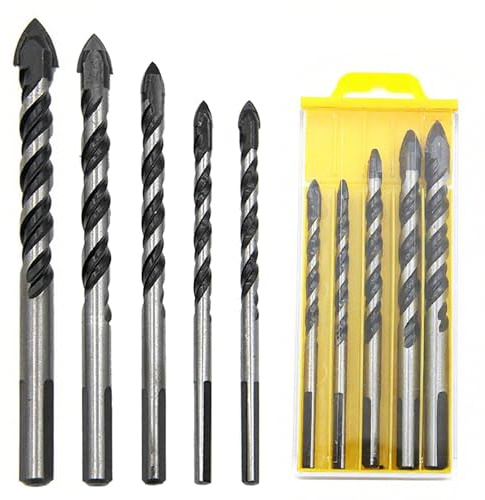 Juego de 5 brocas para cristal y azulejos, brocas de cerámica, brocas profesionales para cerámica, azulejos, hormigón, pared de ladrillo, vidrio, plástico, mampostería y madera (6, 6, 8, 10, 12 mm)